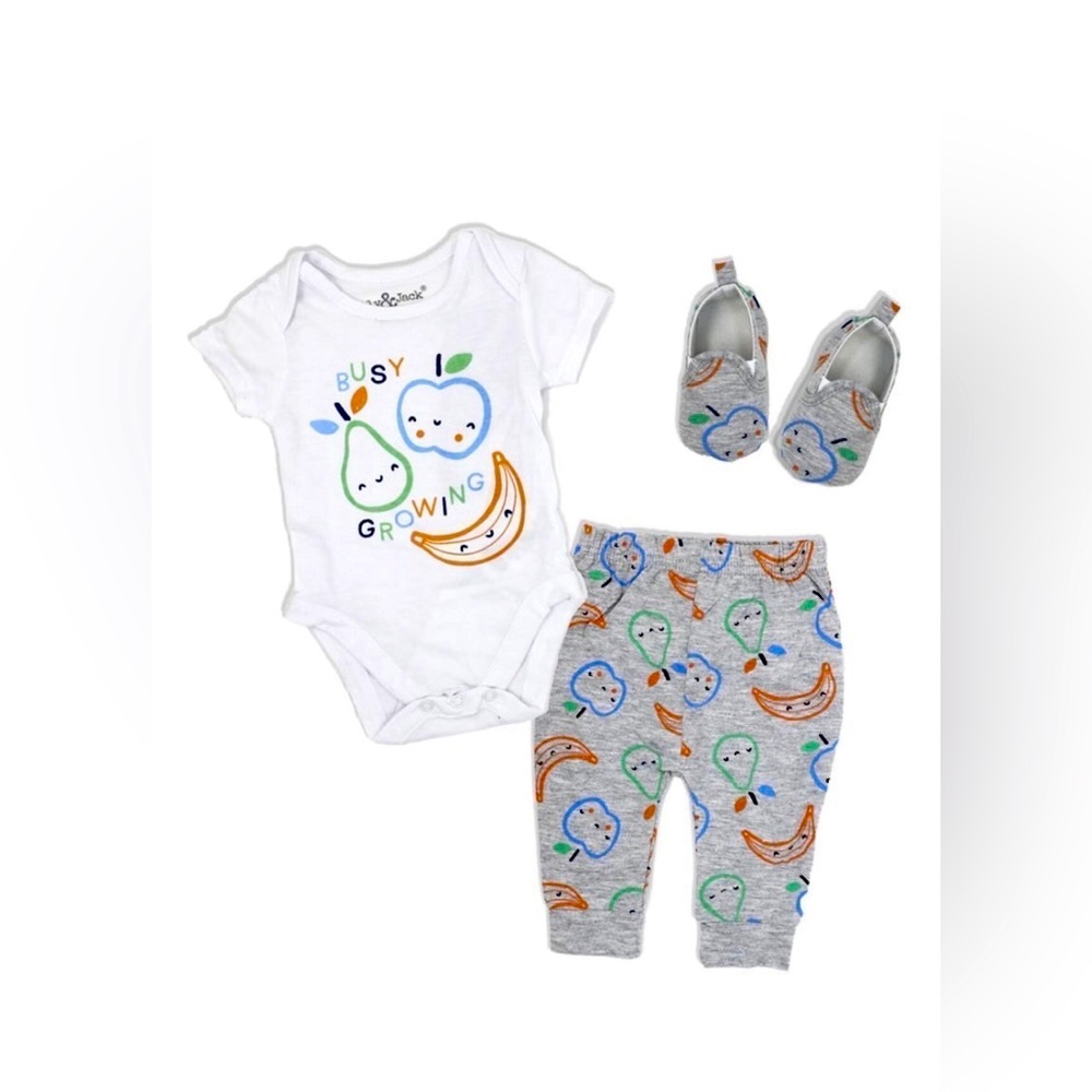Baby Boys Busy Growing Bodysuit Jogger Pants And Shoes, 3 Piece Set